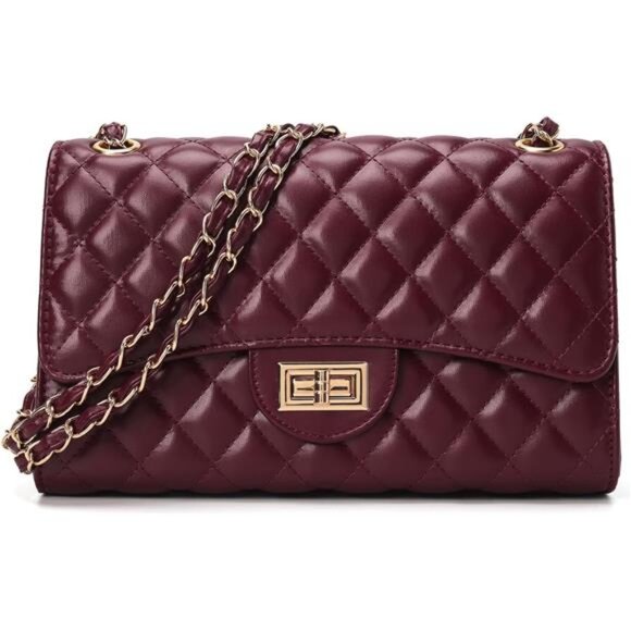 Quilted Vegan Leather Crossbody Bags Wine Red - Picture 1 of 6